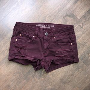 Maroon denim shorts